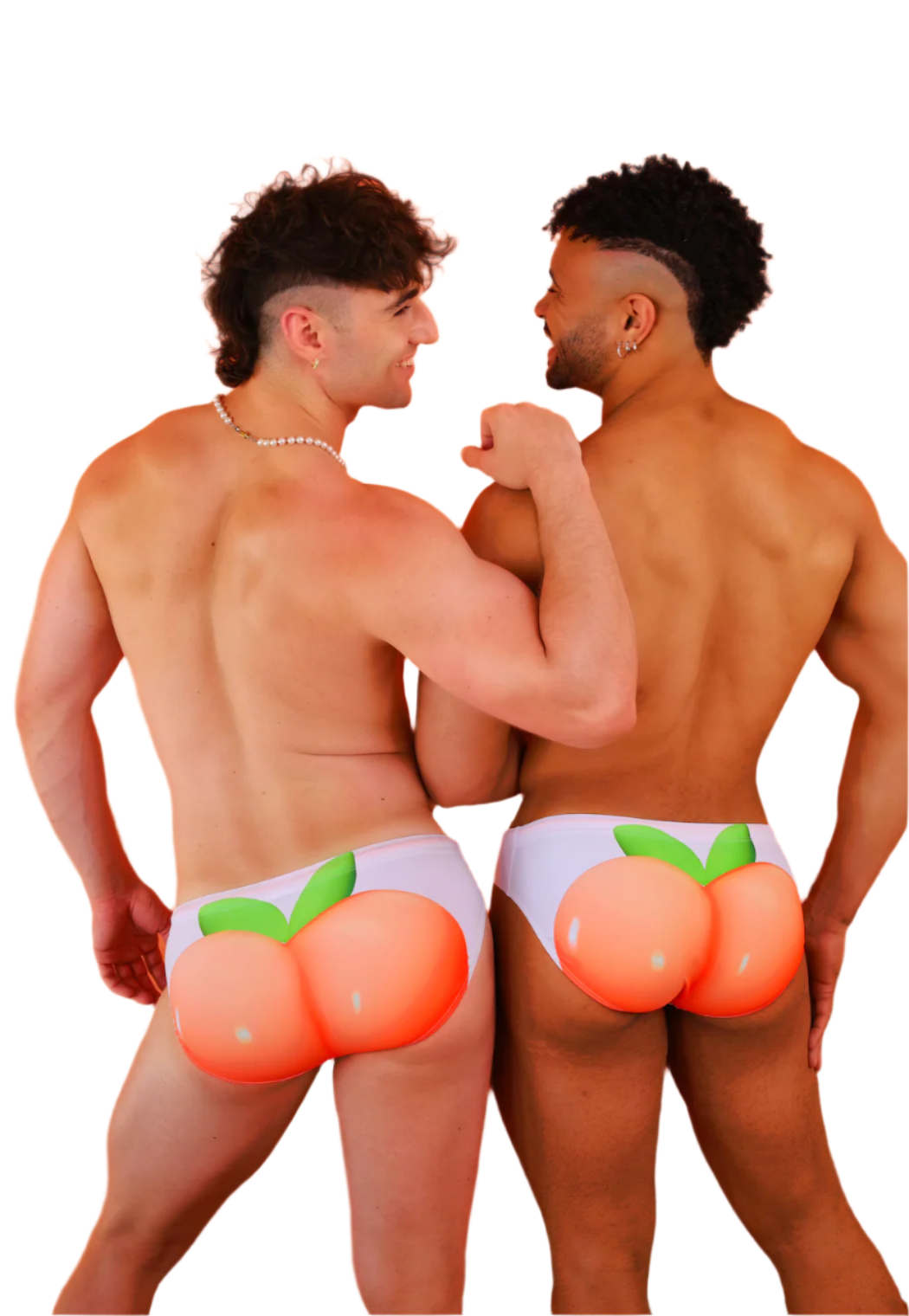two guys showing off their peaches