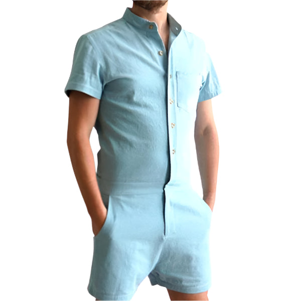 Gay Mens Rompers Romphims Super Gay Underwear Blue Color for Spring and Summer