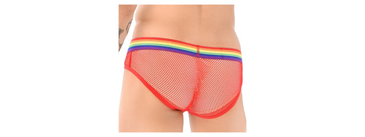 Red mesh gay underwear showing breathable fabric detail from Super Gay Underwear
