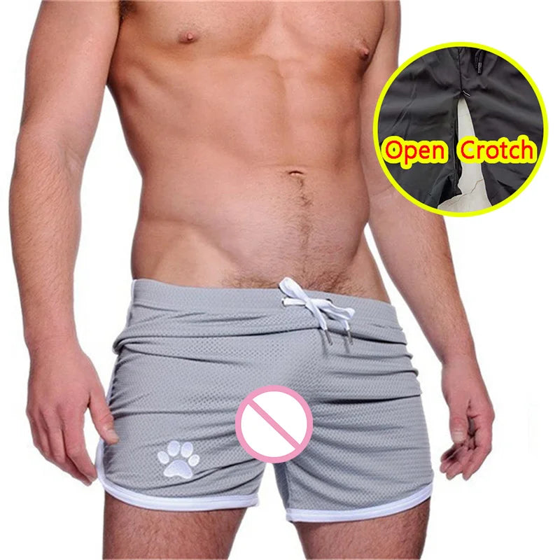 Man Open Crotch Sexy Shorts Board Gay Breathable Crotchless Pant Run Sport Quick-dry Fitness Soft Sweatpants Gym for Outdoor Sex