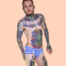 Matthew Leighton-Trew Super Gay Underwear - The Adrian Blue Striped Bulge Pouch Mens Underwear Brief
