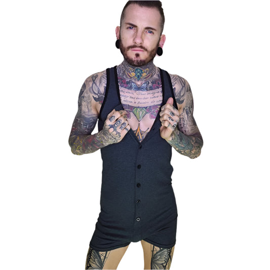 Super Gay Underwear - The Raymond Grey Polyester Mens Singlet Onesie