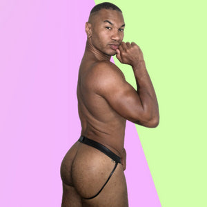 William Rock Evans aka The Miss Toto Black Faux Leather Jock Strap For Gay Men and Mens Lingerie