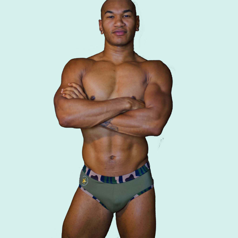 Super Gay Underwear - William Rock Evans Mens Swimwear for Gay Men Army Camo