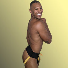 Laced up Jock Strap Mens Lingerie Modeled by gay drag body builder William Rock Evans Fitness aka Miss Toto