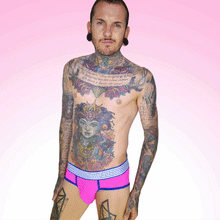 Pink Brief The Frankie Backless Super Gay Underwear For Men Featuring tattoo Model Matthew Leighton Trew