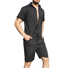 Super Gay Underwear Mens Romper Romphim Black Pinstripe for Spring and Summer