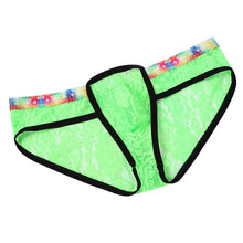Super Gay Underwear - The Avery Green Nylon Lace Bulge Pouch Mens Underwear Brief