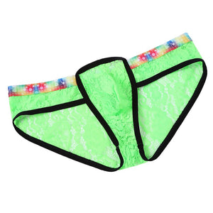 Super Gay Underwear - The Avery Green Nylon Lace Bulge Pouch Mens Underwear Brief