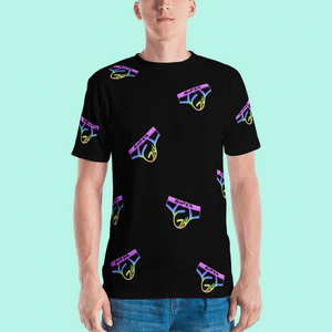 Rainbow Super Gay Underwear Logo Collage Black T Shirt