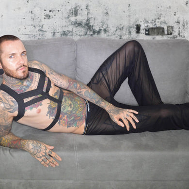 The Caleb Lounge and sleep wear by SUPER GAY UNDERWEAR modeled by Tattoo'd Matthew Leighton Trew 