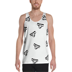 Black Logo Collage on White Tank Top by Super Gay Underwear and Apparel for Gay Men