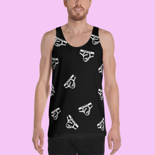 White Logo Collage on Black Tank Top by Super Gay Underwear and Apparel for Gay Men